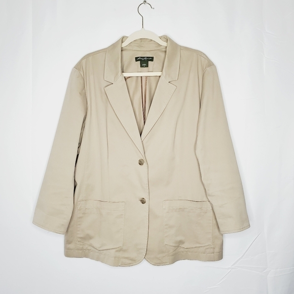 Eddie Bauer Cotton Twill Blazer Size 20 Khaki Button Front Jacket Pockets Preppy - Picture 2 of 15